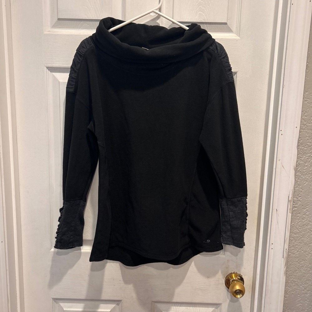 C9 by Champion Womens Black Fleece Cowl Neck Pullover Ruched Sleeve‎ Top Large